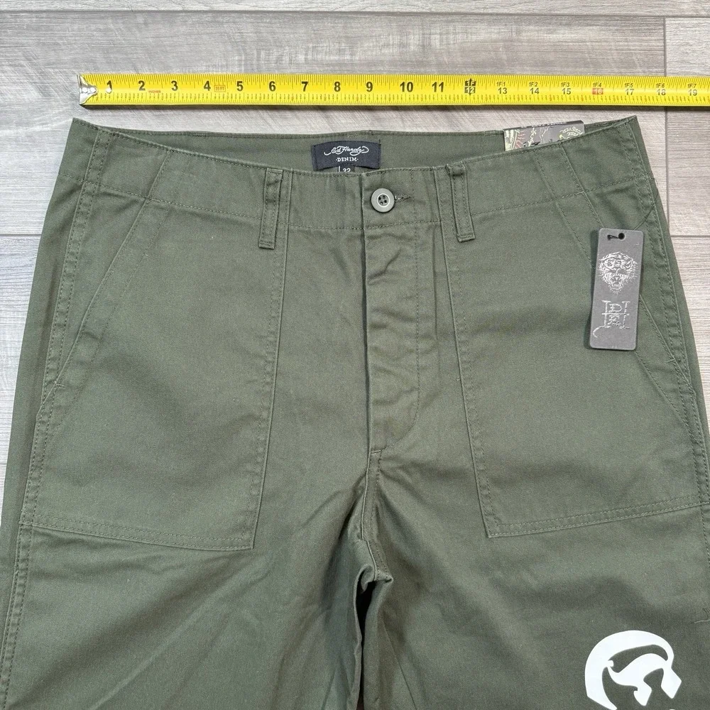 Ed Hardy Men's Screaming Tiger Straight Pants Utility Y2K Olive Size 32 NEW‎